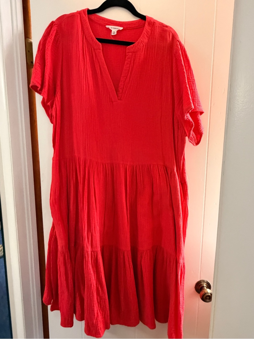 Women’s Coral/Red Tiered V-Neck Dress